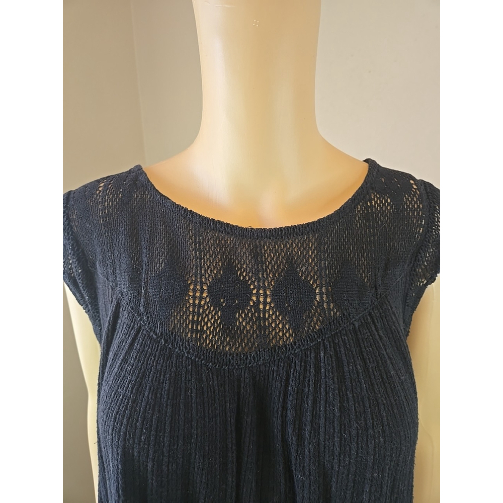 Lucky Brand Women's Black Crochet Swing Sleeveless Linen Blend Top Size Medium - Picture 3 of 8